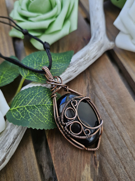 Obsidian Copper Moon Necklace