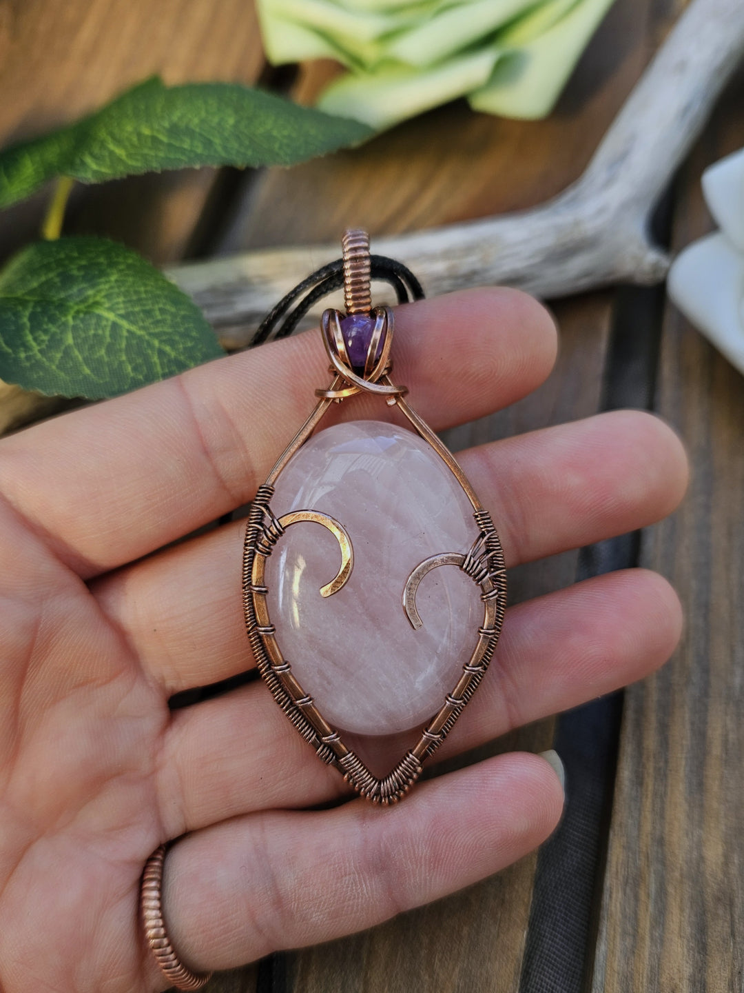 Rose Quartz, Amethyst and Copper Necklace