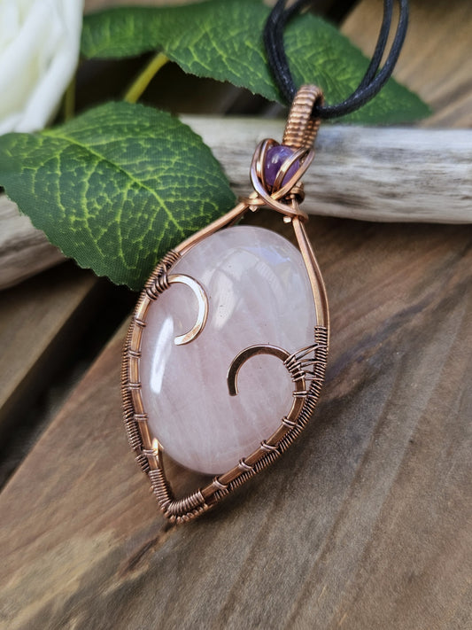 Rose Quartz, Amethyst and Copper Necklace