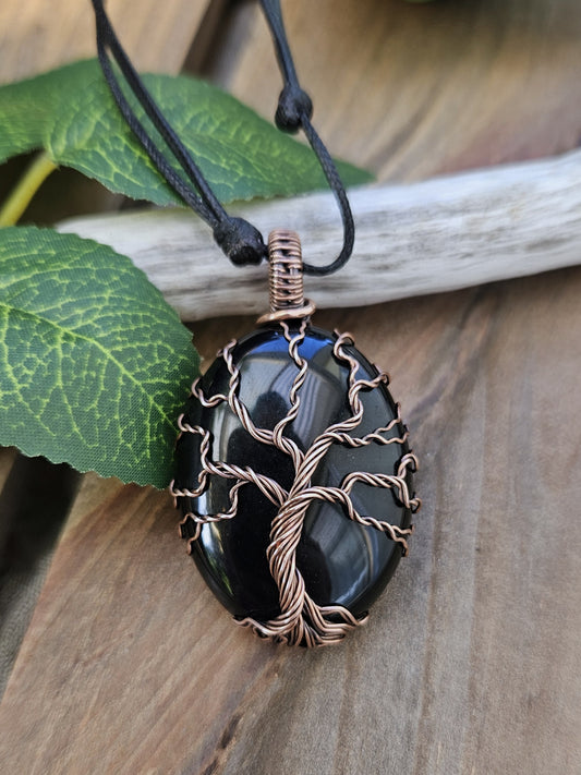 Obsidian Copper Tree of Life Necklace