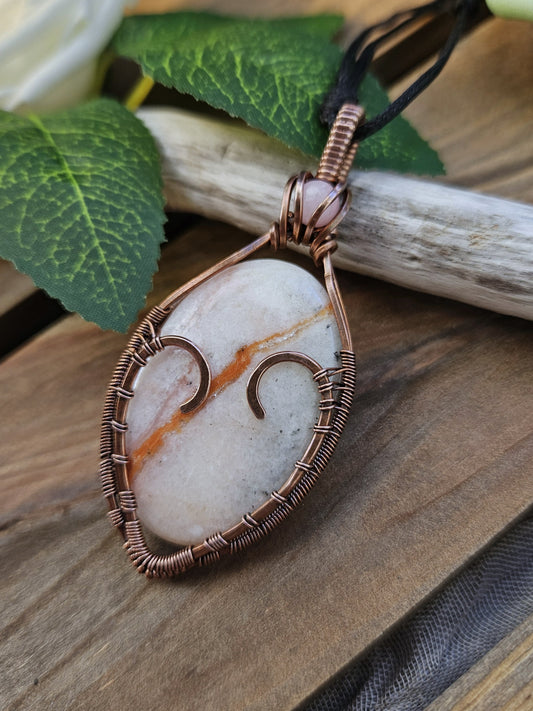 Morganite, Rose Quartz and Copper Heart Necklace