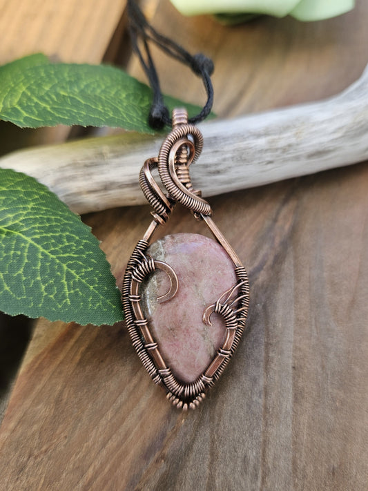 Rhodonite and Copper Heart Necklace