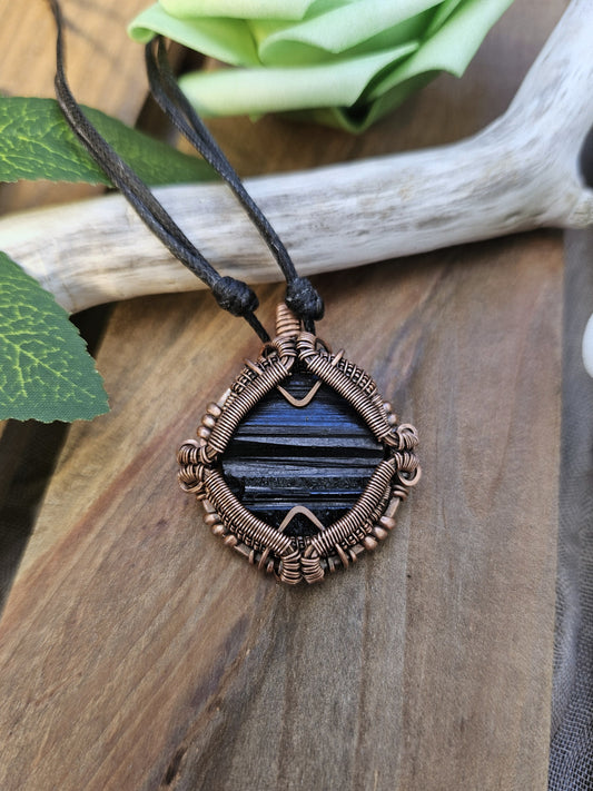 Black Tourmaline and Copper Shield Necklace