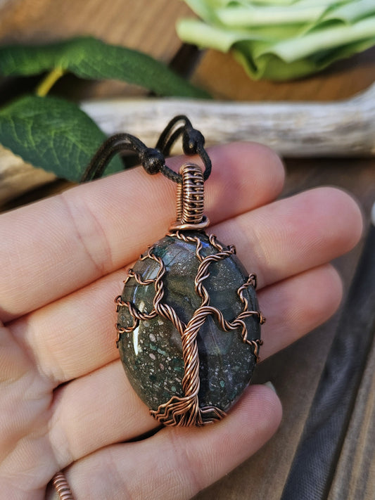 Indian Agate and Copper Tree of Life Necklace