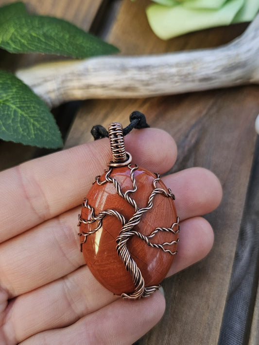 Red Jasper and Copper Tree of Life Necklace