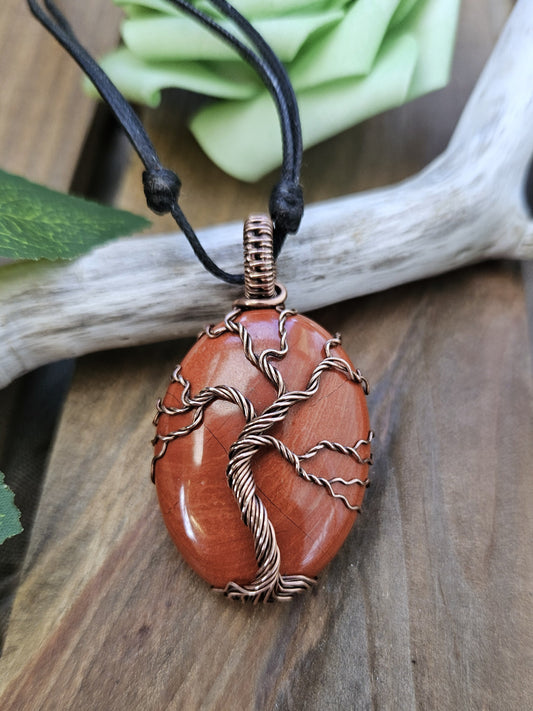 Red Jasper and Copper Tree of Life Necklace
