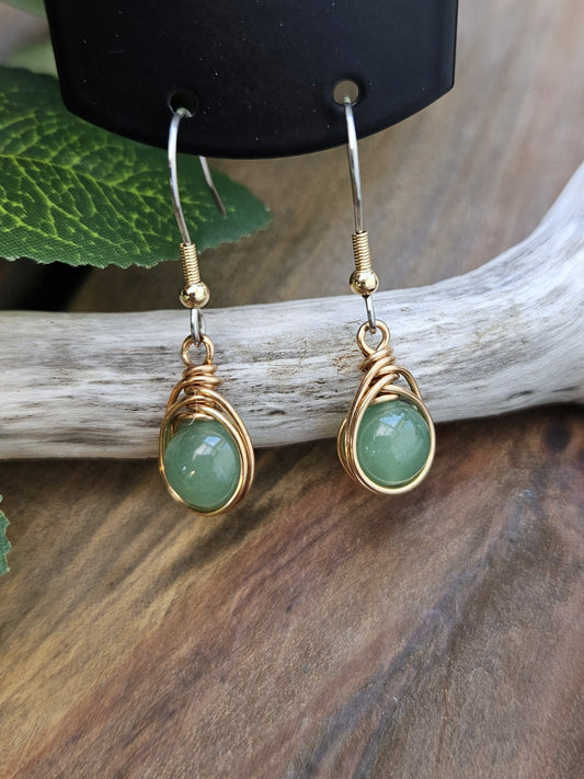 Bronze 'Dew Drop' Earrings - Green Aventurine