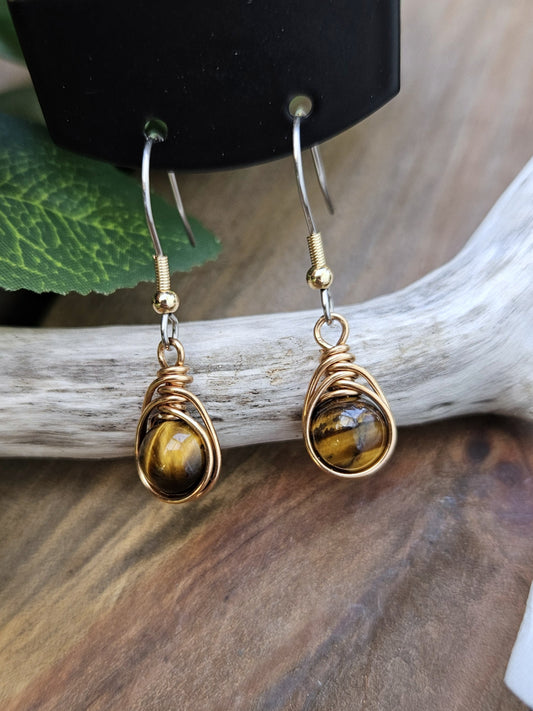 Bronze 'Dew Drop' Earrings - Tigers Eye