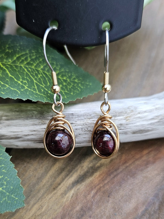 Bronze 'Dew Drop' Earrings - Garnet