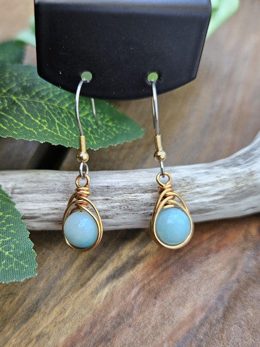 Bronze 'Dew Drop' Earrings - Amazonite