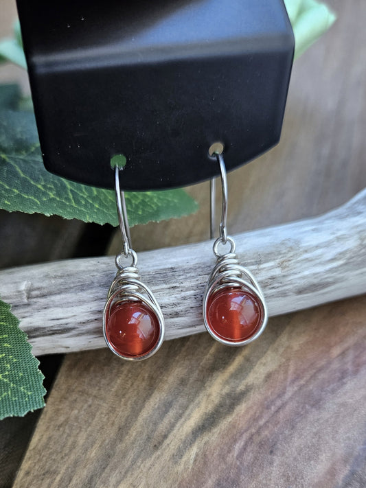 Silver 'Dew Drop' Earrings - Carnelian