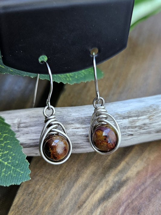 Silver 'Dew Drop' Earrings - Pietersite