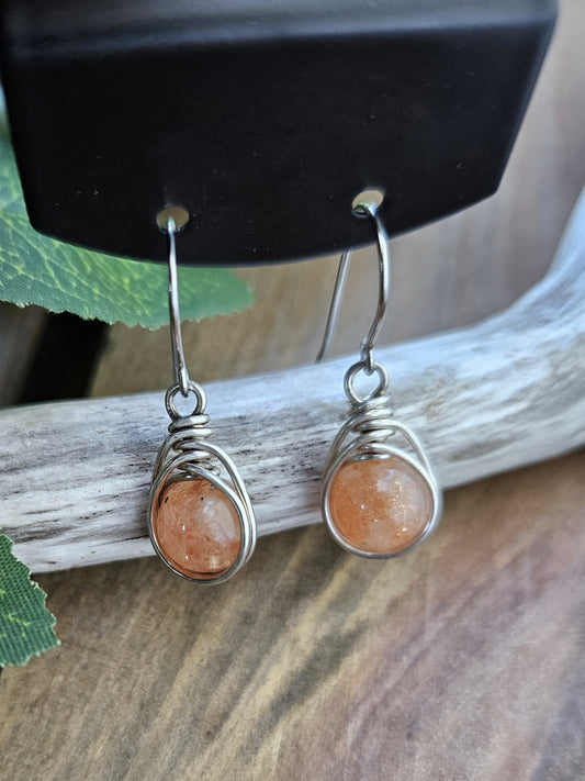 Silver 'Dew Drop' Earrings - Sunstone