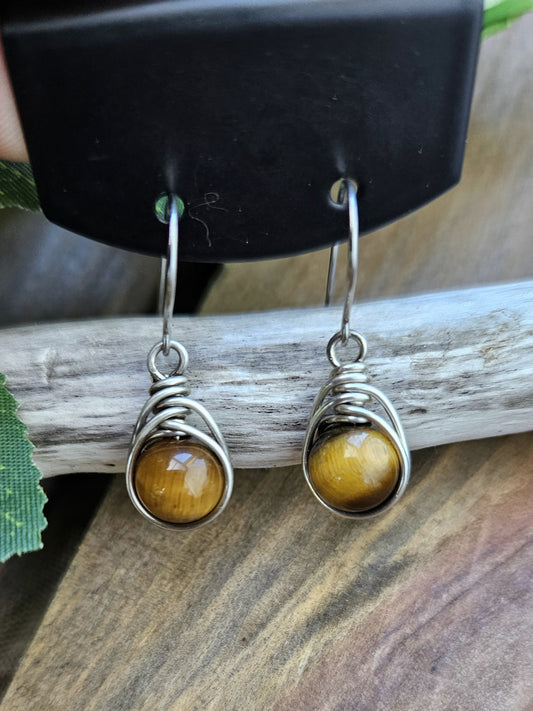 Silver 'Dew Drop' Earrings - Tigers Eye