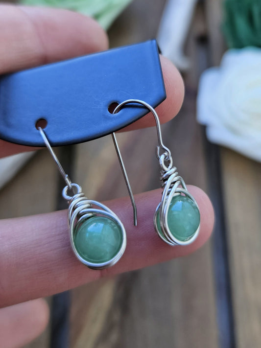 Silver 'Dew Drop' Earrings - Green Aventurine