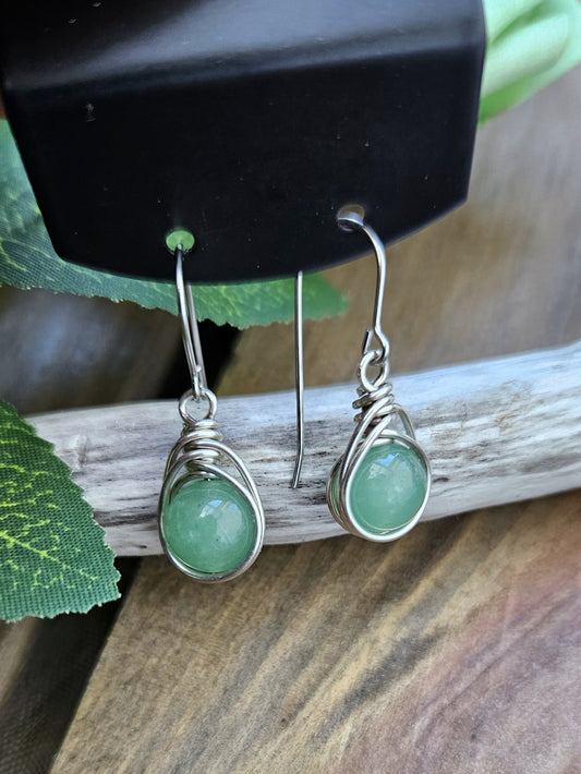 Silver 'Dew Drop' Earrings - Green Aventurine