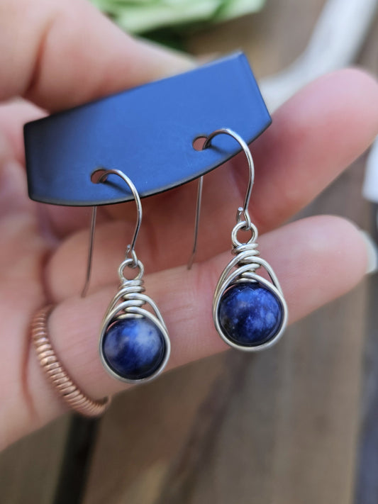 Silver 'Dew Drop' Earrings - Sodalite