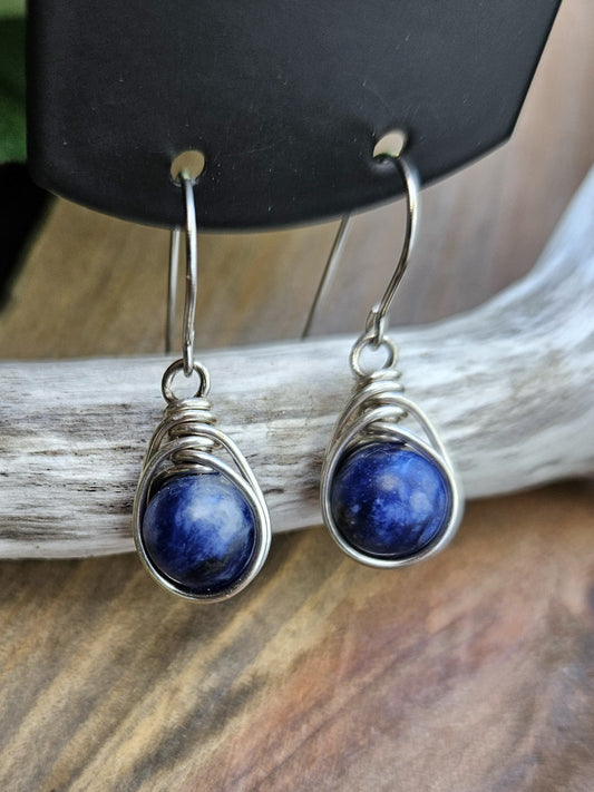 Silver 'Dew Drop' Earrings - Sodalite