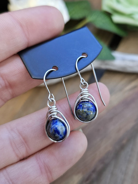 Silver 'Dew Drop' Earrings - Lapis Lazuli