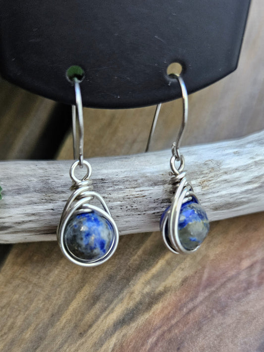 Silver 'Dew Drop' Earrings - Lapis Lazuli