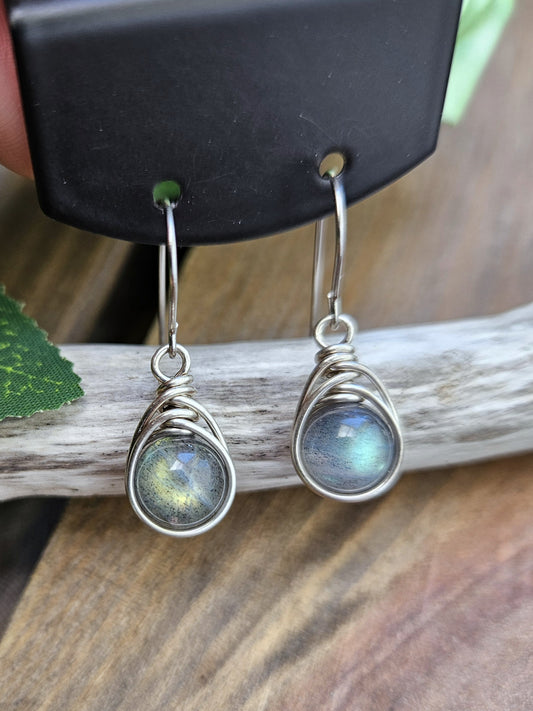 Silver 'Dew Drop' Earrings - Labradorite