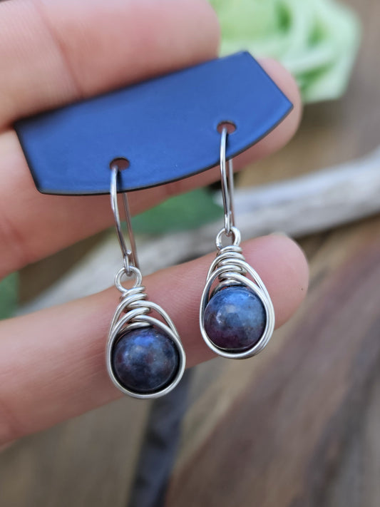 Silver 'Dew Drop' Earrings - Ruby Kyanite