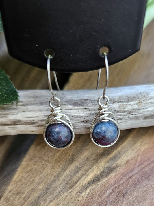 Silver 'Dew Drop' Earrings - Ruby Kyanite