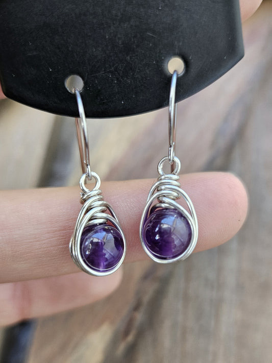 Silver 'Dew Drop' Earrings - Amethyst