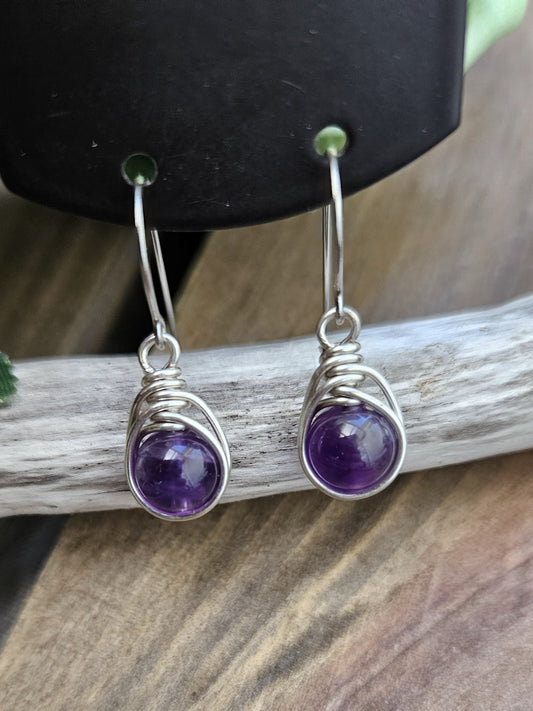 Silver 'Dew Drop' Earrings - Amethyst