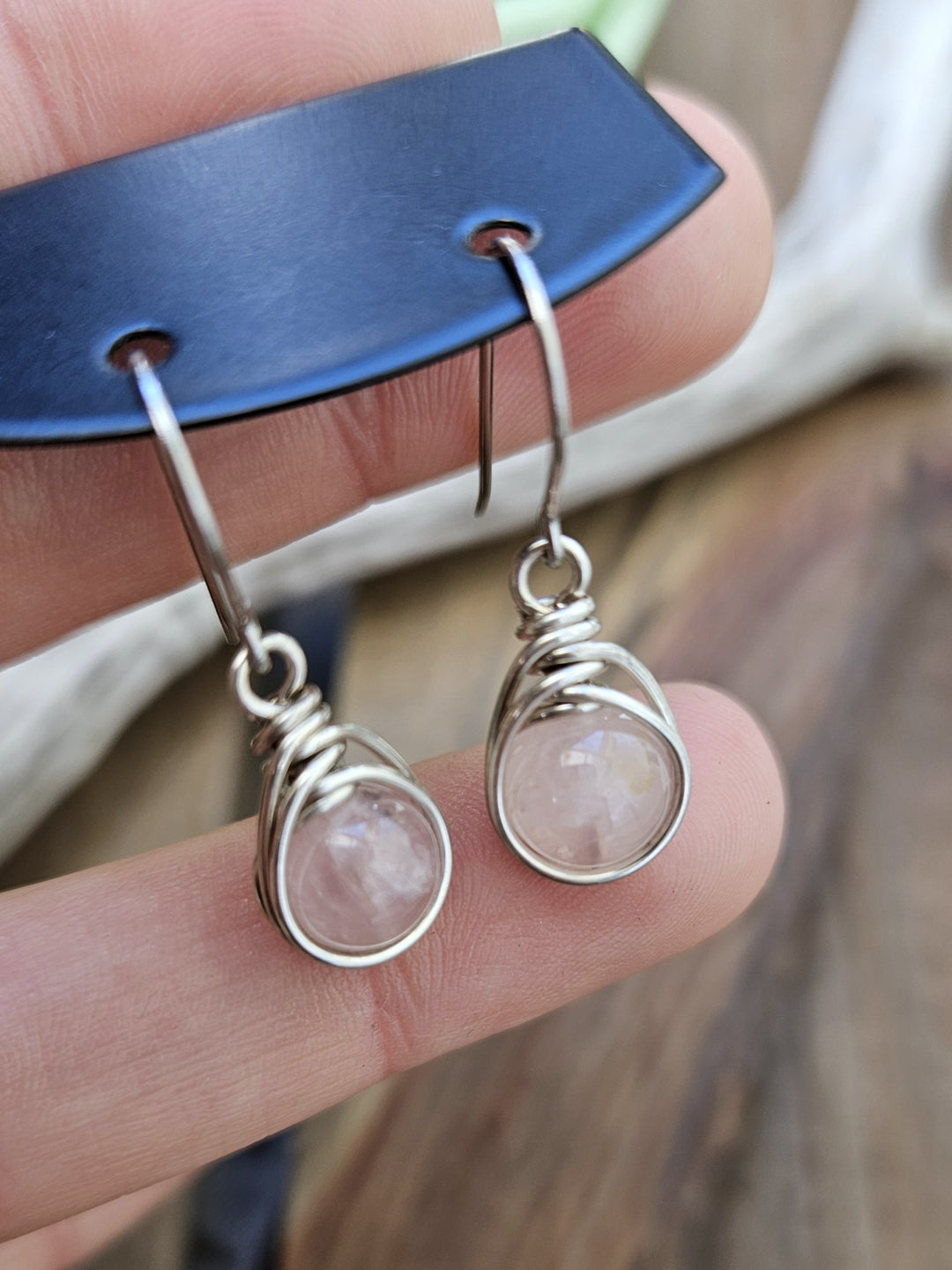 Silver 'Dew Drop' Earrings - Rose Quartz