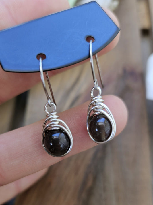 Silver 'Dew Drop' Earrings - Tektite