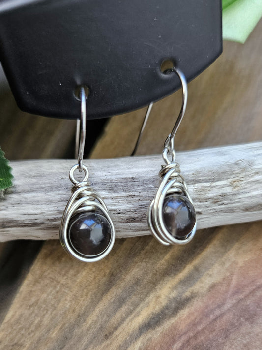 Silver 'Dew Drop' Earrings - Tektite