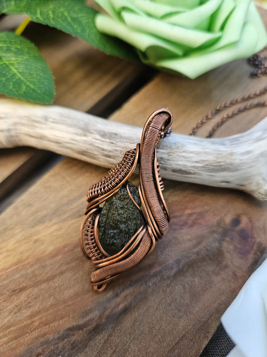 Moldavite and Copper Necklace