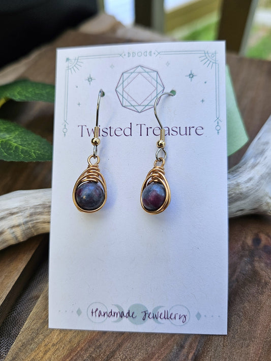 Bronze 'Dew Drop' Earrings - Ruby Kyanite