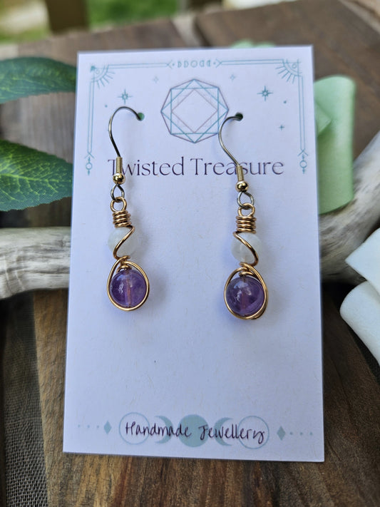 Bronze 'Alchemy' Earrings - Moonstone & Amethyst
