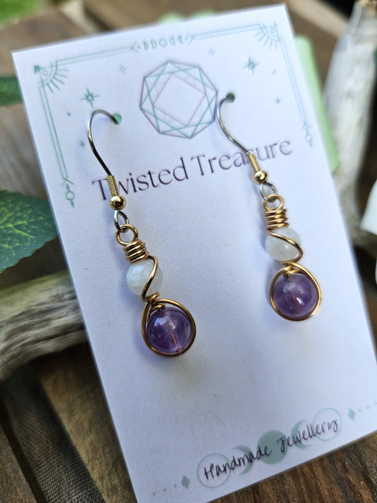 Bronze 'Alchemy' Earrings - Moonstone & Amethyst