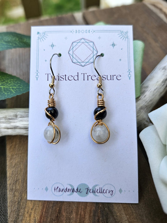 Bronze 'Alchemy' Earrings - Black Tourmaline & Moonstone