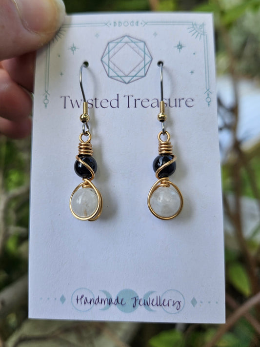 Bronze 'Alchemy' Earrings - Black Tourmaline & Moonstone
