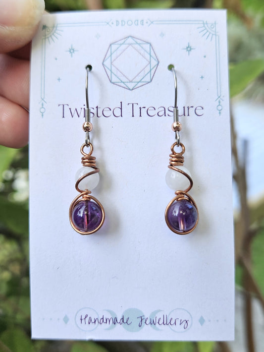 Copper 'Alchemy' Earrings - Moonstone & Amethyst
