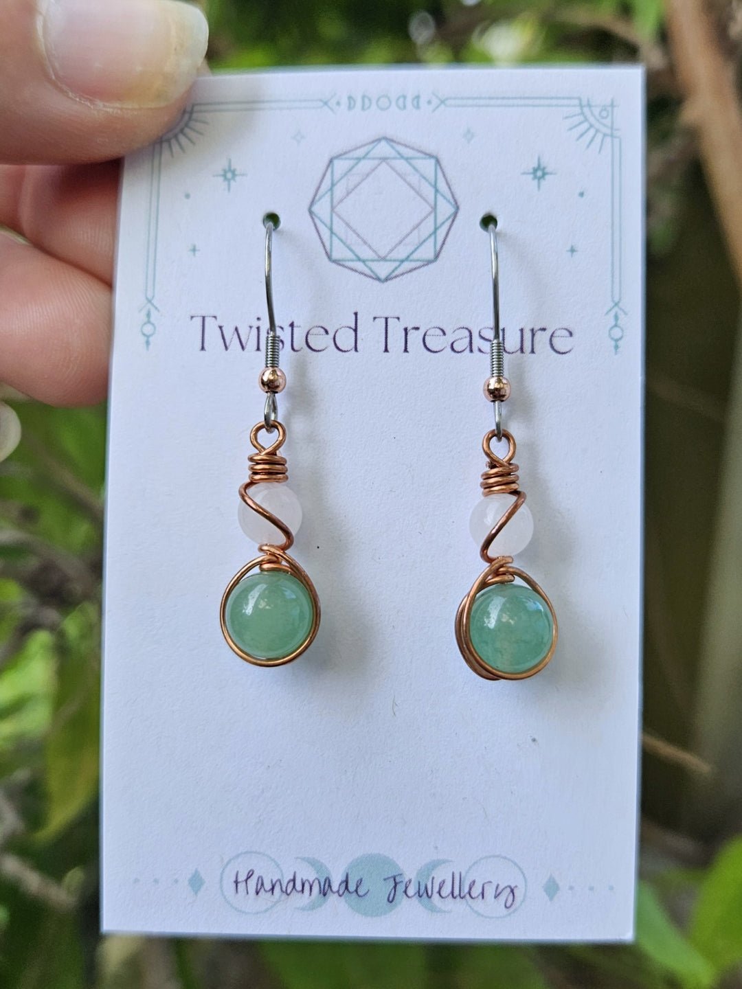 Copper 'Alchemy' Earrings - Rose Quartz & Green Aventurine