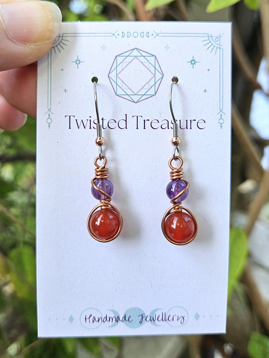 Copper 'Alchemy' Earrings - Amethyst & Carnelian