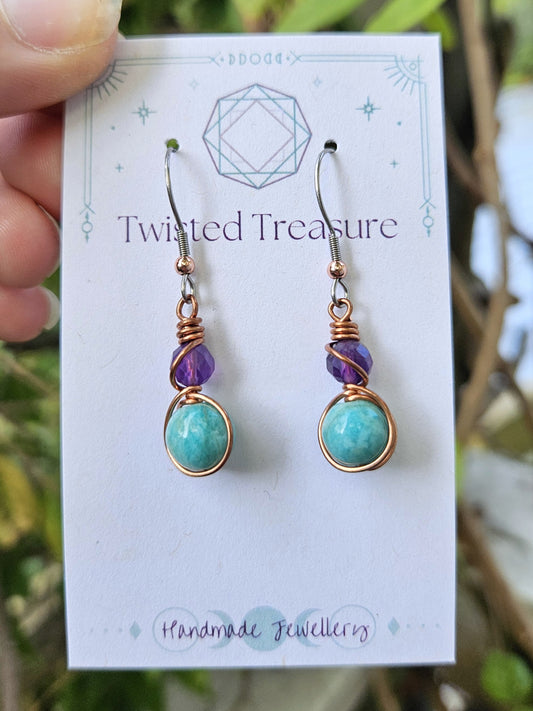 Copper 'Alchemy' Earrings - Amethyst & Amazonite
