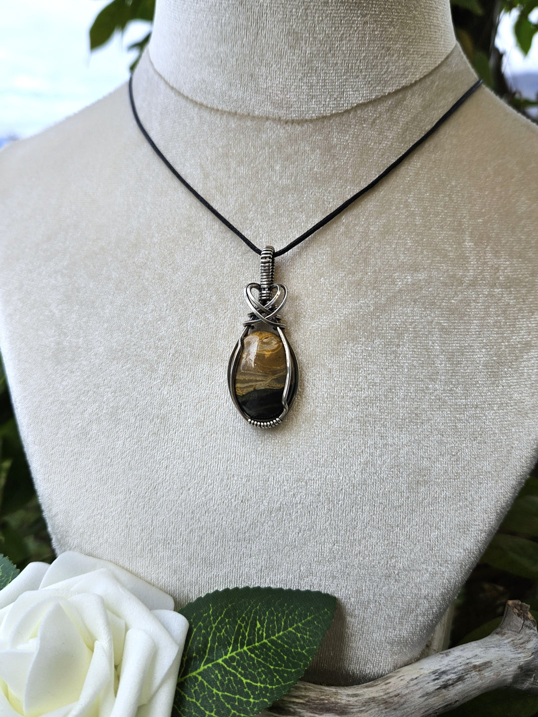 Bumblebee Jasper and Silver Necklace