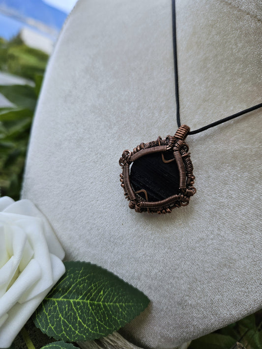 Black Tourmaline and Copper Shield Necklace