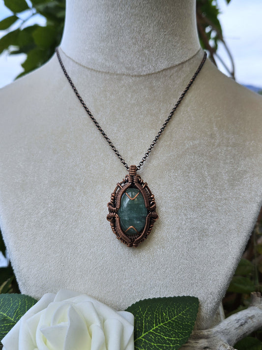 Aquamarine and Copper Shield Necklace