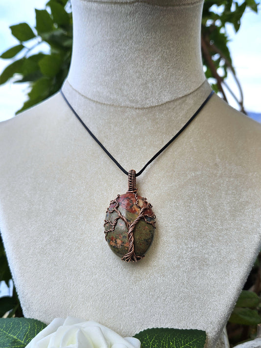 Unakite and Copper Tree of Life Necklace