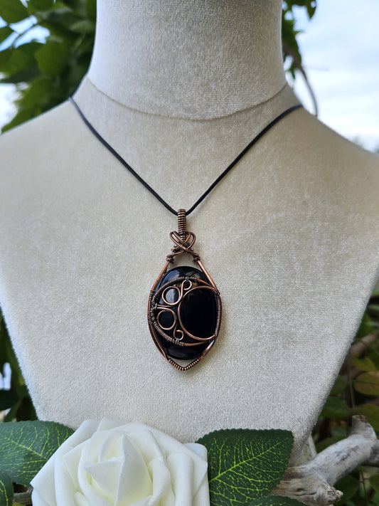 Obsidian Copper Moon Necklace
