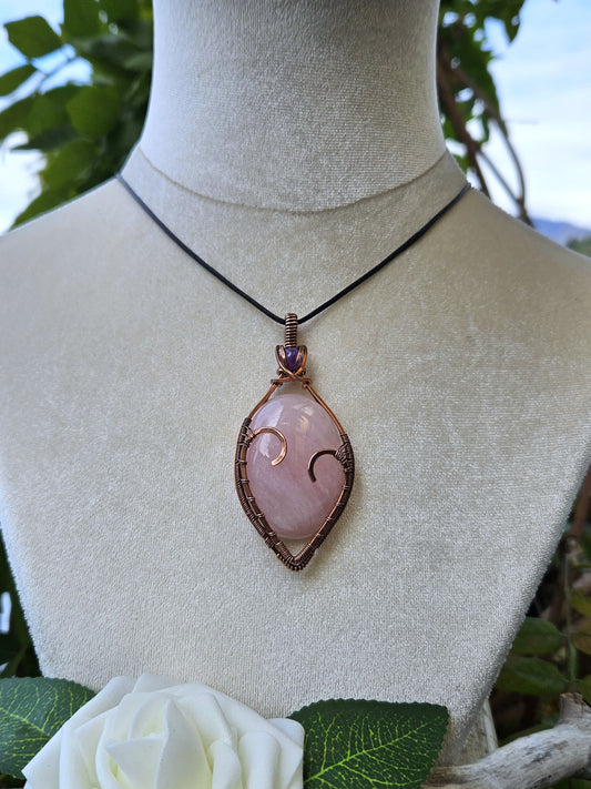 Rose Quartz, Amethyst and Copper Necklace