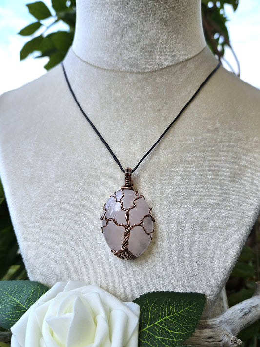 Rose Quartz and Copper Tree of Life Necklace