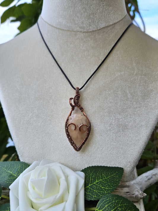Flower Agate and Copper Heart Necklace